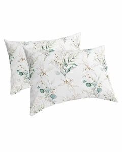 edwiinsa tropical leaves pillow covers king standard set of 2 20x36 bed pillow, summer teal leaf spring floral rustic plush soft comfort for hair/skin cooling pillowcases with envelop closure