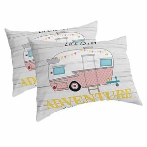 Edwiinsa Summer RV Travel Pillow Covers Standard Size Set of 2 20x26 Bed Pillow, Pink Polka Dots Truck Rustic Wood Plush Soft Comfort for Hair/Skin Cooling Pillowcases with Envelop Closure