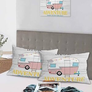 Edwiinsa Summer RV Travel Pillow Covers Standard Size Set of 2 20x26 Bed Pillow, Pink Polka Dots Truck Rustic Wood Plush Soft Comfort for Hair/Skin Cooling Pillowcases with Envelop Closure