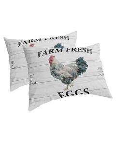 edwiinsa farmhouse rooster pillow covers king standard set of 2 20x36 bed pillow, farm animals rustic oil painting wooden plush soft comfort for hair/skin cooling pillowcases with envelop closure