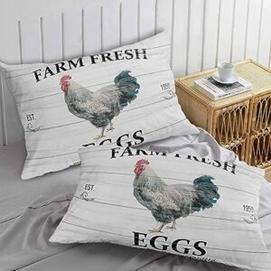 Edwiinsa Farmhouse Rooster Pillow Covers King Standard Set of 2 20x36 Bed Pillow, Farm Animals Rustic Oil Painting Wooden Plush Soft Comfort for Hair/Skin Cooling Pillowcases with Envelop Closure