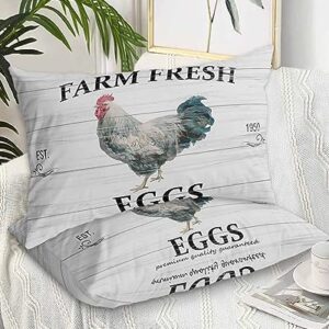 Edwiinsa Farmhouse Rooster Pillow Covers King Standard Set of 2 20x36 Bed Pillow, Farm Animals Rustic Oil Painting Wooden Plush Soft Comfort for Hair/Skin Cooling Pillowcases with Envelop Closure