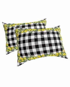 edwiinsa summer lemon pillow covers standard size set of 2 20x26 bed pillow, yellow fruit spring floral black plaid plush soft comfort for hair/skin cooling pillowcases with envelop closure