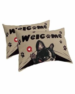 edwiinsa funny cute love heart dog pillow covers standard size set of 2 20x26 bed pillow, black paws rustic beige plush soft comfort for hair/skin cooling pillowcases with envelop closure