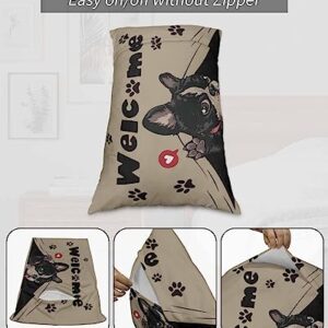 Edwiinsa Funny Cute Love Heart Dog Pillow Covers Standard Size Set of 2 20x26 Bed Pillow, Black Paws Rustic Beige Plush Soft Comfort for Hair/Skin Cooling Pillowcases with Envelop Closure