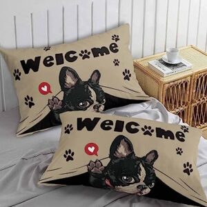 Edwiinsa Funny Cute Love Heart Dog Pillow Covers Standard Size Set of 2 20x26 Bed Pillow, Black Paws Rustic Beige Plush Soft Comfort for Hair/Skin Cooling Pillowcases with Envelop Closure