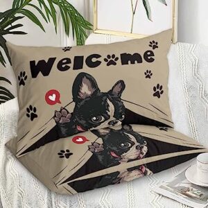 Edwiinsa Funny Cute Love Heart Dog Pillow Covers Standard Size Set of 2 20x26 Bed Pillow, Black Paws Rustic Beige Plush Soft Comfort for Hair/Skin Cooling Pillowcases with Envelop Closure