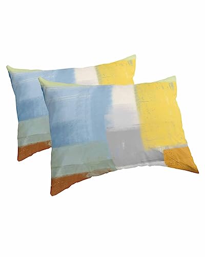 Edwiinsa Blue Yellow Pillow Covers King Standard Set of 2 20x36 Bed Pillow, Orange Oil Painting Modern Abstract Geometric Plush Soft Comfort for Hair/Skin Cooling Pillowcases with Envelop Closure