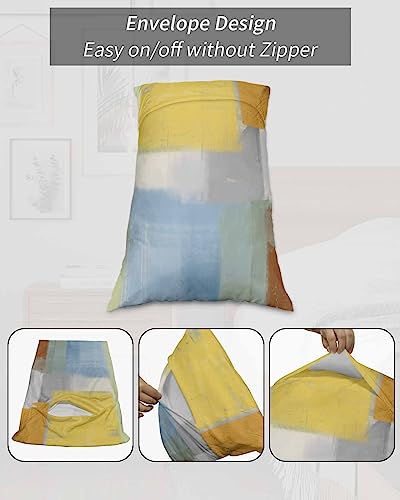 Edwiinsa Blue Yellow Pillow Covers King Standard Set of 2 20x36 Bed Pillow, Orange Oil Painting Modern Abstract Geometric Plush Soft Comfort for Hair/Skin Cooling Pillowcases with Envelop Closure