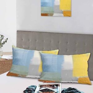 Edwiinsa Blue Yellow Pillow Covers King Standard Set of 2 20x36 Bed Pillow, Orange Oil Painting Modern Abstract Geometric Plush Soft Comfort for Hair/Skin Cooling Pillowcases with Envelop Closure