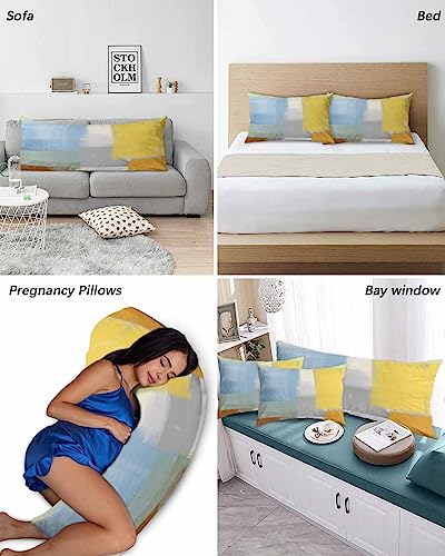 Edwiinsa Blue Yellow Pillow Covers King Standard Set of 2 20x36 Bed Pillow, Orange Oil Painting Modern Abstract Geometric Plush Soft Comfort for Hair/Skin Cooling Pillowcases with Envelop Closure