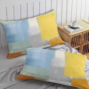 Edwiinsa Blue Yellow Pillow Covers King Standard Set of 2 20x36 Bed Pillow, Orange Oil Painting Modern Abstract Geometric Plush Soft Comfort for Hair/Skin Cooling Pillowcases with Envelop Closure