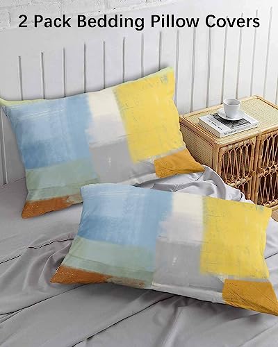 Edwiinsa Blue Yellow Pillow Covers King Standard Set of 2 20x36 Bed Pillow, Orange Oil Painting Modern Abstract Geometric Plush Soft Comfort for Hair/Skin Cooling Pillowcases with Envelop Closure