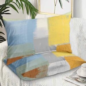 Edwiinsa Blue Yellow Pillow Covers King Standard Set of 2 20x36 Bed Pillow, Orange Oil Painting Modern Abstract Geometric Plush Soft Comfort for Hair/Skin Cooling Pillowcases with Envelop Closure