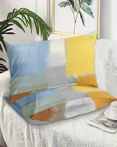 Edwiinsa Blue Yellow Pillow Covers King Standard Set of 2 20x36 Bed Pillow, Orange Oil Painting Modern Abstract Geometric Plush Soft Comfort for Hair/Skin Cooling Pillowcases with Envelop Closure