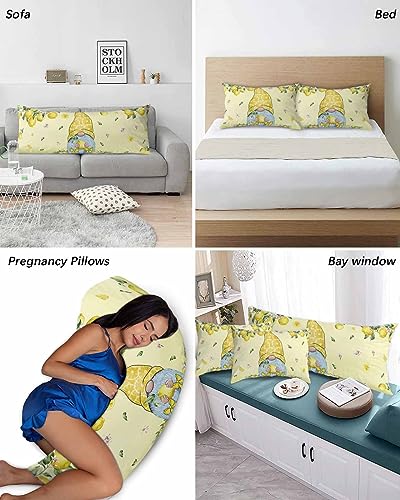 Edwiinsa Summer Lemon Pillow Covers Queen Size Set of 2 20x30 Bed Pillow, Spring Floral Gnomes Rustic Yellow Plush Soft Comfort for Hair/Skin Cooling Pillowcases with Envelop Closure