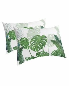edwiinsa teal tropical leaves pillow covers queen size set of 2 20x30 bed pillow, farmhouse turquoise summer leaf plush soft comfort for hair/skin cooling pillowcases with envelop closure