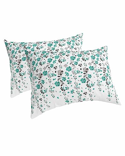 Edwiinsa Weeping Flowers Pillow Covers Standard Size Set of 2 20x26 Bed Pillow, Teal Grey Summer Spring Floral Botanical Art Plush Soft Comfort for Hair/Skin Cooling Pillowcases with Envelop Closure