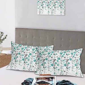 Edwiinsa Weeping Flowers Pillow Covers Standard Size Set of 2 20x26 Bed Pillow, Teal Grey Summer Spring Floral Botanical Art Plush Soft Comfort for Hair/Skin Cooling Pillowcases with Envelop Closure