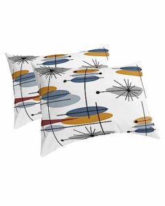 navy blue orange pillow covers standard size set of 2 20x26 bed pillow, middle century geometric abstract art aesthetics plush soft comfort for hair/ skin cooling pillowcases with envelop closure
