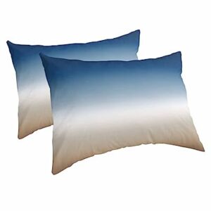 Edwiinsa Navy Blue Beige Ombre Cream Pillow Covers Standard Size Set of 2 20x26 Bed Pillow, Modern Abstract Art Aesthetics Plush Soft Comfort for Hair/Skin Cooling Pillowcases with Envelop Closure