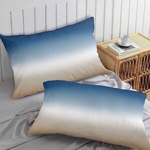 Edwiinsa Navy Blue Beige Ombre Cream Pillow Covers Standard Size Set of 2 20x26 Bed Pillow, Modern Abstract Art Aesthetics Plush Soft Comfort for Hair/Skin Cooling Pillowcases with Envelop Closure