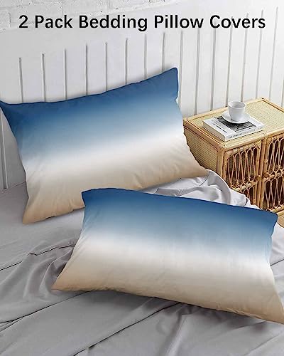 Edwiinsa Navy Blue Beige Ombre Cream Pillow Covers Standard Size Set of 2 20x26 Bed Pillow, Modern Abstract Art Aesthetics Plush Soft Comfort for Hair/Skin Cooling Pillowcases with Envelop Closure