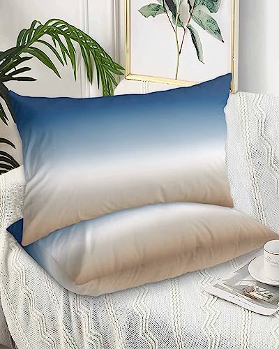 Edwiinsa Navy Blue Beige Ombre Cream Pillow Covers Standard Size Set of 2 20x26 Bed Pillow, Modern Abstract Art Aesthetics Plush Soft Comfort for Hair/Skin Cooling Pillowcases with Envelop Closure