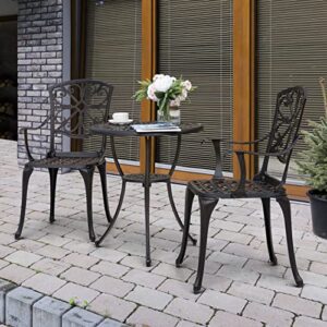 nuu garden 3 piece outdoor bistro table set, all weather cast aluminum patio bistro sets patio table and chairs set of 2 with umbrella hole for yard, balcony, black