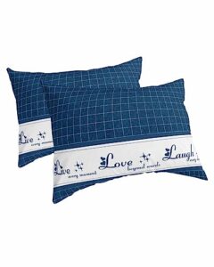 edwiinsa navy blue plaid pillow covers standard size set of 2 20x26 bed pillow, farmhouse white live love laugh plush soft comfort for hair/skin cooling pillowcases with envelop closure