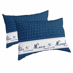 Edwiinsa Navy Blue Plaid Pillow Covers Standard Size Set of 2 20x26 Bed Pillow, Farmhouse White Live Love Laugh Plush Soft Comfort for Hair/Skin Cooling Pillowcases with Envelop Closure