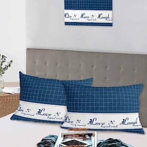 Edwiinsa Navy Blue Plaid Pillow Covers Standard Size Set of 2 20x26 Bed Pillow, Farmhouse White Live Love Laugh Plush Soft Comfort for Hair/Skin Cooling Pillowcases with Envelop Closure