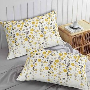 Weeping Flowers Pillow Covers King Standard Set of 2 20x36 Bed Pillow, Yellow Grey Summer Spring Floral Botanical Art Plush Soft Comfort for Hair/ Skin Cooling Pillowcases with Envelop Closure