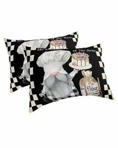 edwiinsa kitchen chef pillow covers standard size set of 2 20x26 bed pillow, farmhouse black plaid cake dessert cooking plush soft comfort for hair/skin cooling pillowcases with envelop closure