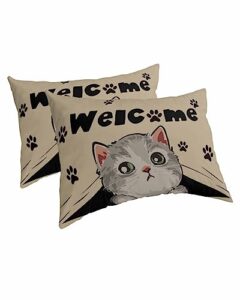 edwiinsa funny cute cat pillow covers standard size set of 2 20x26 bed pillow, black paws rustic retro beige plush soft comfort for hair/skin cooling pillowcases with envelop closure