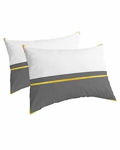 edwiinsa grey white pillow covers standard size set of 2 20x26 bed pillow, luxury yellow lace modern abstract art aesthetics plush soft comfort for hair/skin cooling pillowcases with envelop closure