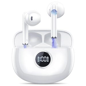 ikg bluetooth in-ear headphones, wireless bluetooth 5.3 headphones with microphone, hifi stereo sound, 37 hours battery life, ip7 waterproof, led display, in-ear headphones bluetooth
