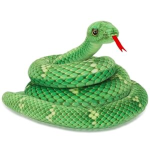 80 Inch Giant Snake Plush Large Realistic Snake Stuffed Animal Toy Lifelike Boa Constrictor Gifts for Kids Birthday Jungle Party Prank Props (Green)