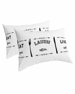 edwiinsa black knife and fork eat laugh live pillow covers standard size set of 2 20x26 bed pillow, rustic white plush soft comfort for hair/skin cooling pillowcases with envelop closure