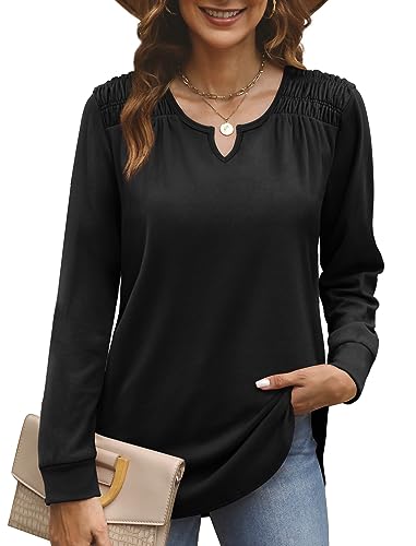 WEESO Tunic Sweatshirts for Women Loose Fit Trendy Casual Tops Black Sweaters XL