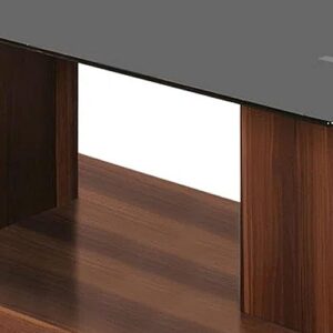 Benjara Liam 47 Inch Rectangular Coffee Table, Wood, Pedestal Base, Glass Top, Brown, Black