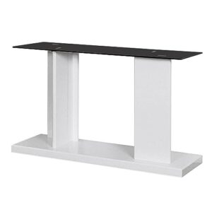 benjara liam 47 inch sofa console table, wood, pedestal base, glass top, white, black