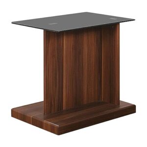 benjara liam 22 inch square side end table, wood, pedestal base, glass top, brown, black