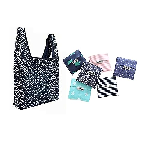 HENHAIY 6Pcs Foldable Shopping Bag, Fashion Recycling Bags, Travel Bag Reusable Shopping Tote Grocery, Bags Washable for Travel, Grocery Store, Farmer’s Market, Supermarket