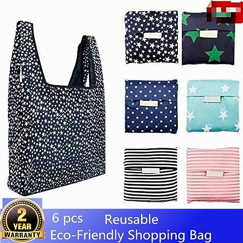 HENHAIY 6Pcs Foldable Shopping Bag, Fashion Recycling Bags, Travel Bag Reusable Shopping Tote Grocery, Bags Washable for Travel, Grocery Store, Farmer’s Market, Supermarket