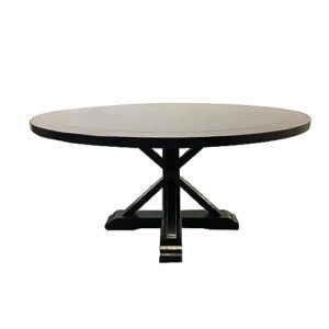 benjara sona 59 inch round dining table, pedestal base, sanded antique black wood
