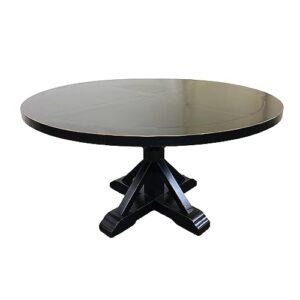 Benjara Sona 59 Inch Round Dining Table, Pedestal Base, Sanded Antique Black Wood