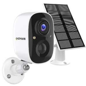 chzhvan outdoor security camera wireless with solar panel, 1080p hd cctv camera, rechargeable battery powered, color night vision with spotlight, ai pir motion detection, ip65 waterproof