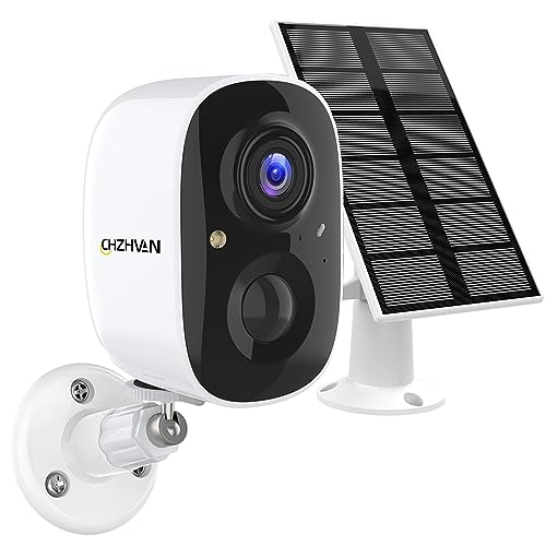 CHZHVAN Outdoor Security Camera Wireless with Solar Panel, 1080P HD CCTV Camera, Rechargeable Battery Powered, Color Night Vision with Spotlight, AI PIR Motion Detection, IP65 Waterproof