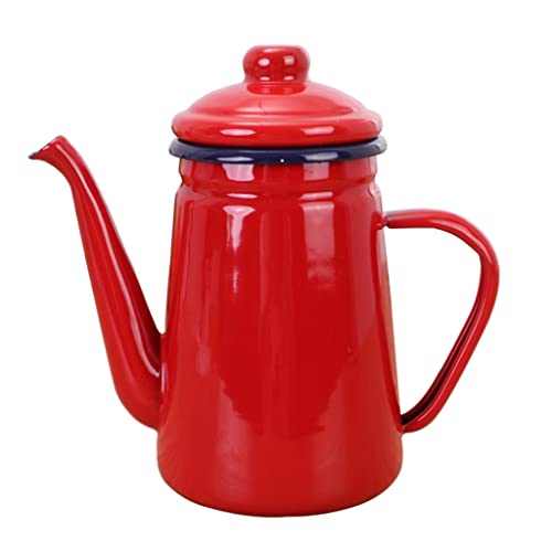 FURLOU Kettle for Stove top 1.1L/37.1OZ Enamel Coffee Pot Pour Over Milk Water Jug Pitcher Barista Teapot Kettle for Gas Stove and Induction Cooker Kitchen Supplies Teapots (Color : Red)